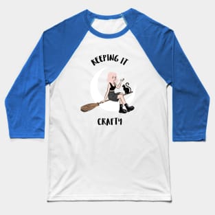 Halloween Witch Keeping it Crafty with Black Cat Baseball T-Shirt
